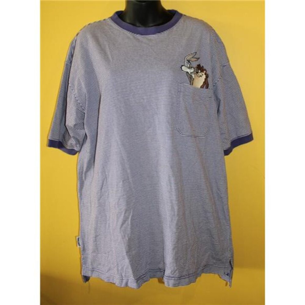 Vintage Acme Clothing XL Looney Tunes Purple Striped Embroidered Tee Taz Bugs